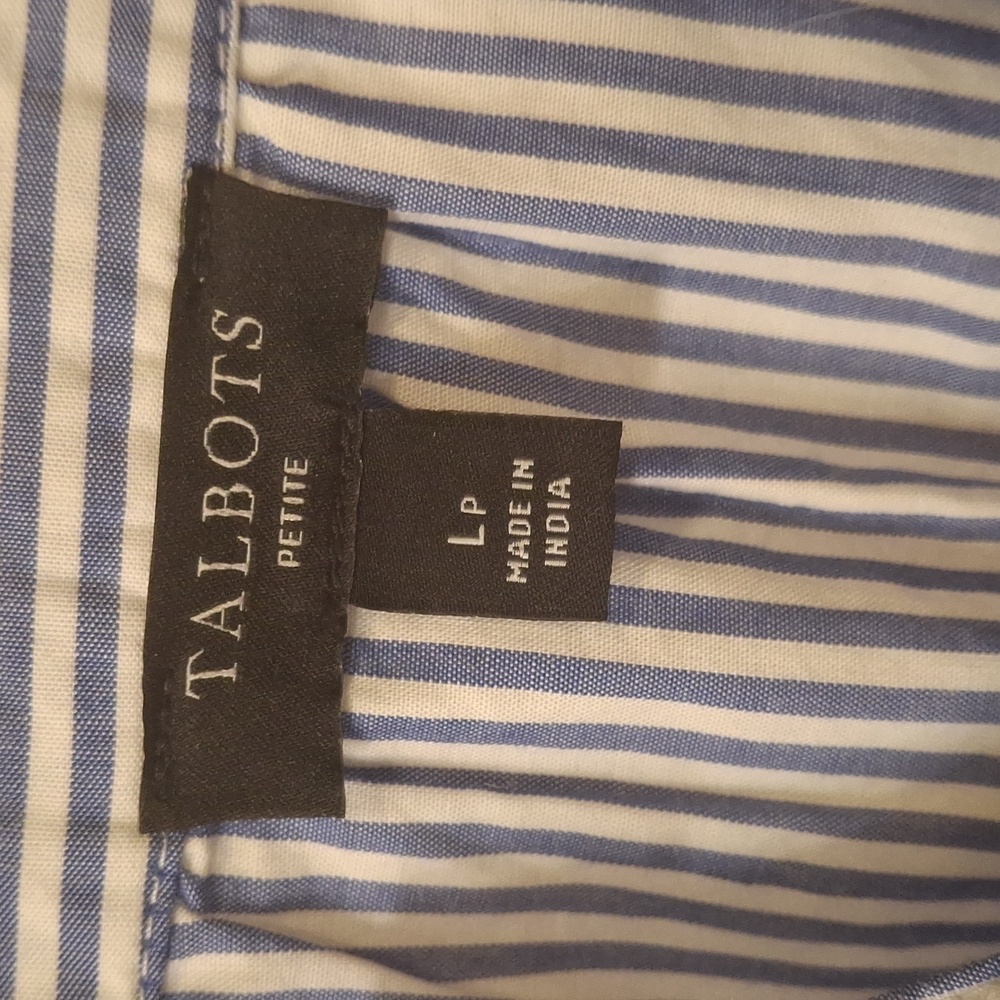 5/$25- Talbots - Petite- Pinstripe Embroidery Blouse EUC - Picture 3 of 5